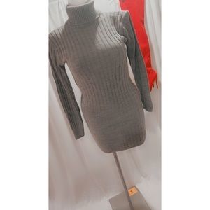 Grey Rib Knit Roll Neck Dress
